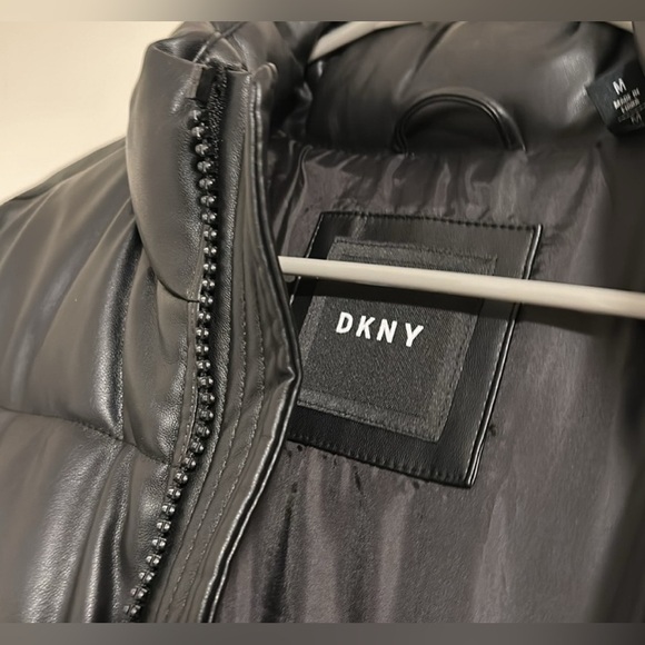 DKNY men's faux leather puffer zip jacket vegan black - Picture 5 of 5